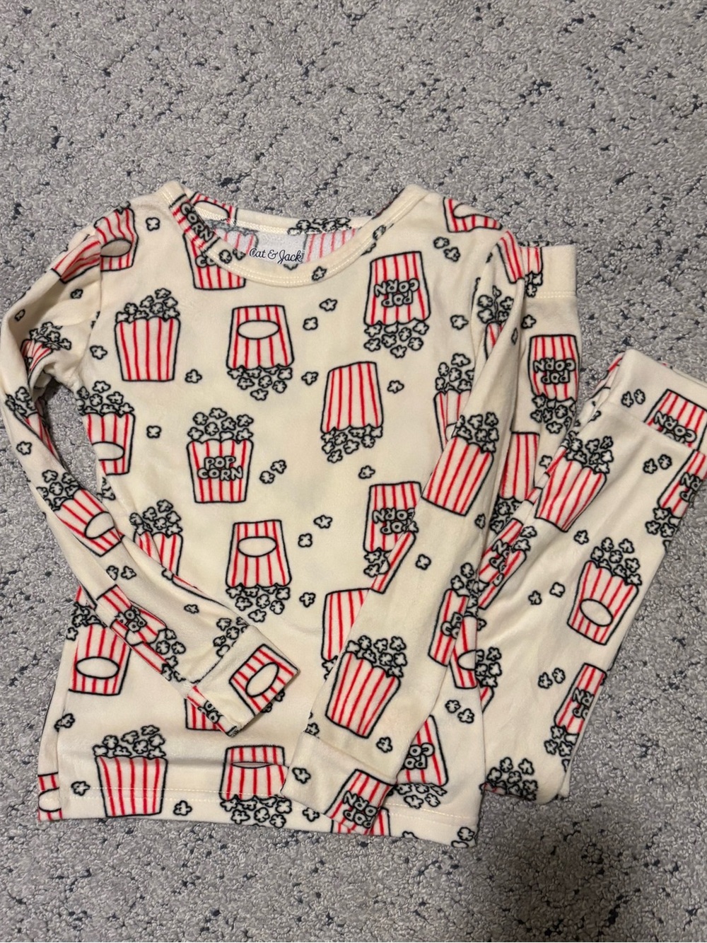 Cat & Jack Cream Popcorn-Print Pajama Set with Red Accents